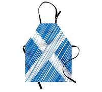 ABAKUHAUS Scotland Apron, National Scottish Flag the Saltire European Diagonal Streaks Drawn by Hand, Unisex Kitchen Apron with Adjustable Neck for Cooking Baking Gardening, Cobalt blue and white