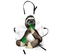 ABAKUHAUS Sloth Apron, Sluggish Idle Character, Unisex Kitchen Bib Apron with Adjustable Neck for Cooking Baking Gardening, Umber Ivory Green