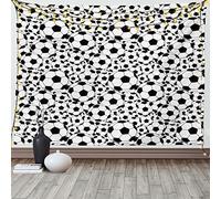 ABAKUHAUS Soccer Tapestry, Monochrome Design Pattern of Classical Football Balls Kids Boys Cartoon Pattern, Fabric Wall Hanging Decor for Bedroom Living Room Dorm, 90 W X 54 L, Black White