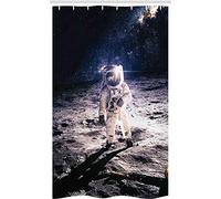 ABAKUHAUS Space Stall Shower Curtain, Astronaut on the Moon, Fabric Bathroom Decor Set with Hooks, 47" x 70", Dark Blue and White