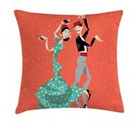 ABAKUHAUS Spanish Throw Pillow Cushion Cover, Flamenco Dancers Couple Performing in Historical Folk Dress Latino Tradition, Decorative Square Accent Pillow Case, 20 X 20 Inches, Multicolor