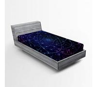 ABAKUHAUS Star Mandala Fitted Sheet, Outer Space Line Art Design with Atom Shape Mysterious Eastern Mandala, Soft Decorative Fabric Bedding Around Elastic Band, 90 x 200 cm, Black Blue