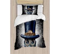 ABAKUHAUS Steampunk Duvet Cover Set, Mechanical Human Head, Bedding Set 2 Pieces with 1 Pillow Shams, 130 x 200 cm - 70 x 50 cm, Grey Black Blue