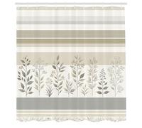 ABAKUHAUS Striped Shower Curtain, Modern Simple Boho Leaves, Cloth Fabric Bathroom Decor Set with Hooks, 175 x 200 cm, Pale Grey Eggshell Twilight