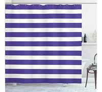 ABAKUHAUS Striped Shower Curtain, Nautical Marine Style Navy Blue and White Sailor Theme Geometric Pattern Art Print, Cloth Fabric Bathroom Decor Set with Hooks, 78 Inches, Purple