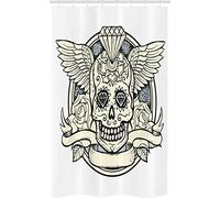 ABAKUHAUS Sugar Skull Shower Curtain, Illustration of Calavera Diamond and Roses Vintage Revival Design, Cloth Fabric Bathroom Decor Set with Hooks, 47" x 70", Cream Grey Black