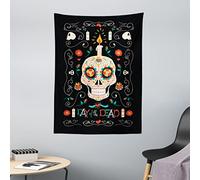 ABAKUHAUS Sugar Skull Tapestry, Calavera Head with a Burning Candle Remembering and Honoring the Dead, Fabric Wall Hanging Decor for Bedroom Living Room Dorm, 43 W X 58 L, Black and Multicolor