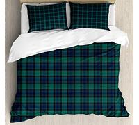 ABAKUHAUS Tartan Duvet Cover Set, Scottish Folklore Pattern, Bedding Set 3 Pieces with 2 Pillow Shams, 200 x 200 cm - 70 x 50 cm, Dark Green Black