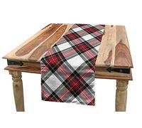 ABAKUHAUS Tartan Table Runner, Traditional Plaid with Diagonal Lines and Rhombuses Scottish Culture Inspirations, Dining Room Kitchen Rectangular Runner, 16" W By 120" L, Red Black