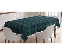 ABAKUHAUS Tartan Tablecloth, Scottish Folklore Pattern, Dining Room Kitchen Rectangular Table Cover, 54 W X 66 L, Dark Green Black
