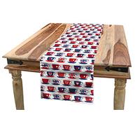 ABAKUHAUS Tea Party Table Runner, Britain Themed Teacup Forms Patterned Union Jack Hearts Flags, Dining Room Kitchen Rectangular Runner, 40 cm x 225 cm, Midnight Blue Vermillion