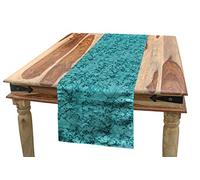 ABAKUHAUS Teal Table Runner, Ink Drawing Inspired Intertwined Tree Branches Buds and Leaves in Abstract Design, Dining Room Kitchen Rectangular Runner, 40 cm x 225 cm, Teal Turquoise