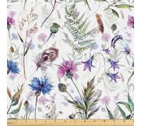 ABAKUHAUS Thistle Fabric by The Yard, Hand-Drawn Watercolor Style Summer Wildflowers Pattern as Cornflower and Thistle, Fabric for Upholstery and Home Accents, 5M (148x500cm), White and Lilac