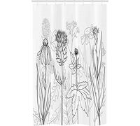 ABAKUHAUS Thistle Stall Shower Curtain, Health Herbs Pattern, Fabric Bathroom Decor Set with Hooks, 47" x 70", Pale Grey White