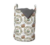 ABAKUHAUS Trains Laundry Bag, Retro Vehicle on Railroad, Hamper Basket with Handles Drawstring Closure for Laundromats, 13" x 13" x 19", White and Multicolor