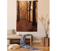 ABAKUHAUS Tree Tapestry, Fall Season Hiking Walkway in the Enchanted Forest Autumn Colors, Fabric Wall Hanging Decor for Bedroom Living Room Dorm, 58 W X 43 L, Dark Orange Dark Brown