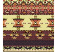 ABAKUHAUS Tribal Fabric by The Yard, Traditional Arrow Triangles Flying Birds with Roses Colored Borders, Fabric for Upholstery and Home Accents, 1M (148x100cm), Coral Red Brown