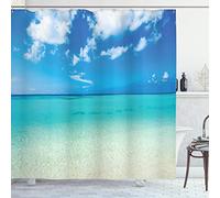 ABAKUHAUS Tropical Shower Curtain, Paradise Ocean Dreamy Sea Vacation Serene Summer Exotic Relax Summer Picture, Cloth Fabric Bathroom Decor Set with Hooks, 78 Inches, Turquoise Blue