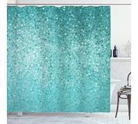 ABAKUHAUS Turquoise Shower Curtain, Small Dot Tiles Shape Simple Classical Creative Design, Cloth Fabric Bathroom Decor Set with Hooks, 70 Inches, Turquoise Seafoam
