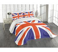 ABAKUHAUS Union Jack Bedspread Set, British Loyal, Decorative Quilted 3 Piece Coverlet Set with 2 Pillow Shams, Royal Blue