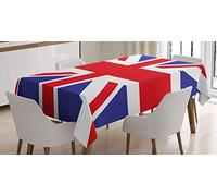 ABAKUHAUS Union Jack Tablecloth, British Loyal, Dining Room Kitchen Rectangular Table Cover, 54 W X 94 L, Royal Blue White