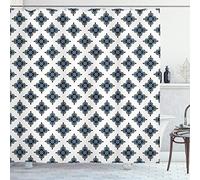 ABAKUHAUS Victorian Shower Curtain, Damask Motifs with Royal Renaissance Style Baroque Details Classical Design, Cloth Fabric Bathroom Decor Set with Hooks, 78 Inches, Blue Black White