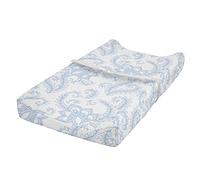 ABAKUHAUS Vintage Changing Pad Cover, Floral Pattern Leaf Stalk, Soft Cover for Diaper Changing Pad with Safety Buckle Holes, Pale Blue White