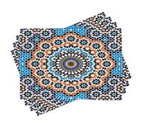ABAKUHAUS Vintage Place Mats Set of 4, Moroccan Ceramic Tile Inspired Floral Old Fashioned Cultural Mosaic Print, Washable Fabric Placemats for Dining Table, Standard Size, Blue Orange