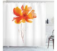 ABAKUHAUS Watercolor Flower Shower Curtain, Single Poppy Flower on Plain Clear Background Nature Inspired Romantic, Cloth Fabric Bathroom Decor Set with Hooks, 78 Inches, White Orange