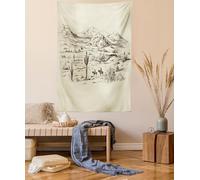 ABAKUHAUS Western Tapestry, Wild West Landscape Illustration with Mountains Desert Plants Cowboys on Horses, Fabric Wall Hanging Decor for Bedroom Living Room Dorm, 58 W X 43 L, Beige Black