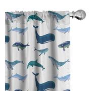 ABAKUHAUS Whale 4 Panel Curtain Set, Different Types of Swimming Marine Characters in Hand Drawn Style Nautical, Window Treatments 4 Panel Set for Living Room Bedroom, 150x225 cm, Teal Dark Blue White