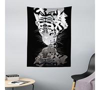 ABAKUHAUS White Tiger Tapestry, Wild Mammal Drinking Water Danger Creature in Peace Nature Graphic Art, Fabric Wall Hanging Decor for Bedroom Living Room Dorm, 43 W X 58 L, White Black Pearl