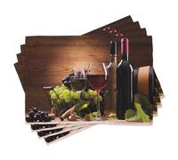 ABAKUHAUS Wine Placemats 8 Pack, French Gourmet Tasting, Washable Fabric Dining Room Kitchen Table Decoration Digital Print, Light Green Brown Ruby