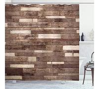 ABAKUHAUS Wooden Shower Curtain, Wall Floor Textured Planks Panels Picture Art Print Grain Cottage Lodge Hardwood Pattern, Cloth Fabric Bathroom Decor Set with Hooks, 78 Inches, Brown