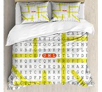 ABAKUHAUS Word Search Puzzle Duvet Cover Set, UML Keywords, Bedding Set 3 Pieces with 2 Pillow Shams, 200 x 200 cm - 70 x 50 cm, Black Yellow Orange