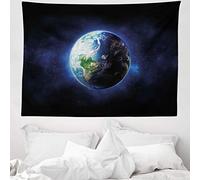 ABAKUHAUS World Tapestry, Starry Outer Space View with Planet Earth Calm Silent Universe Galaxy, Fabric Wall Hanging Decor for Bedroom Living Room Dorm, 58 W X 43 L, Dark Blue Green White