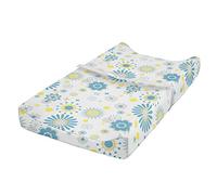 ABAKUHAUS Yellow and Blue Changing Pad Cover, Floral Scrapbook, Soft Cover for Diaper Changing Pad with Safety Buckle Holes, Blue Yellow Pale Grey