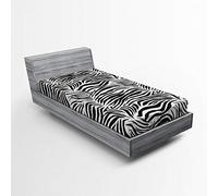 ABAKUHAUS Zebra Print Fitted Sheet, Striped Zebra Animal Print Nature Wildlife Inspired Simplistic Illustration, Soft Decorative Fabric Bedding Around Elastic Band, 90 x 200 cm, Black-And-White