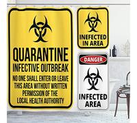 ABAKUHAUS Zombie Shower Curtain, Danger Caution Signs Quarantine Infective Area Biological Illustration Design, Cloth Fabric Bathroom Decor Set with Hooks, 78" Inches, Yellow Red Black