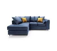 Abakus Direct Chicago Velvet Left Facing Corner Sofa In Dark Blue