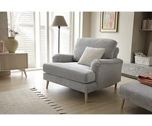 Abakus Direct | Harper 2 or 3 Seater Sofa Armchair Couch Settee in Light Grey Smart Chenille Fabric (Armchair)