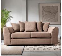 Abakus Direct Jumbo Brown Cord 3 Seater Sofa For Living Room With Thick Luxury Deep Filled Cushioning
