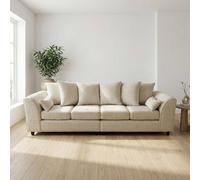 Abakus Direct Jumbo Chenille 4 Seater Sofa with Deep Seats & Angular Arms in Light Beige Abakus Direct Light Beige