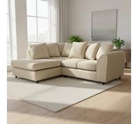 Abakus Direct Jumbo Chenille Corner Left Sofa with Plush Chaise Extension in Beige Abakus Direct Beige