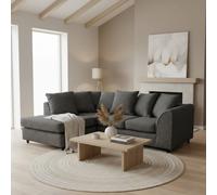 Abakus Direct Jumbo Chenille Corner Left Sofa with Plush Chaise Extension in Black Abakus Direct Black