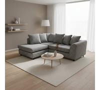 Abakus Direct Jumbo Chenille Corner Left Sofa with Plush Chaise Extension in Dark Grey Abakus Direct Dark Grey
