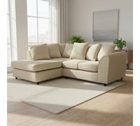 Abakus Direct Jumbo Chenille Corner Sofa In Beige Left Facing With Plush Chaise Extension