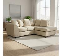 Abakus Direct Jumbo Chenille Corner Sofa In Beige Right Facing With Plush Chaise Extension