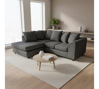 Abakus Direct Jumbo Chenille Corner Sofa In Black Left Facing With Plush Chaise Extension