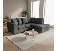 Abakus Direct Jumbo Chenille Corner Sofa In Black Right Facing With Plush Chaise Extension